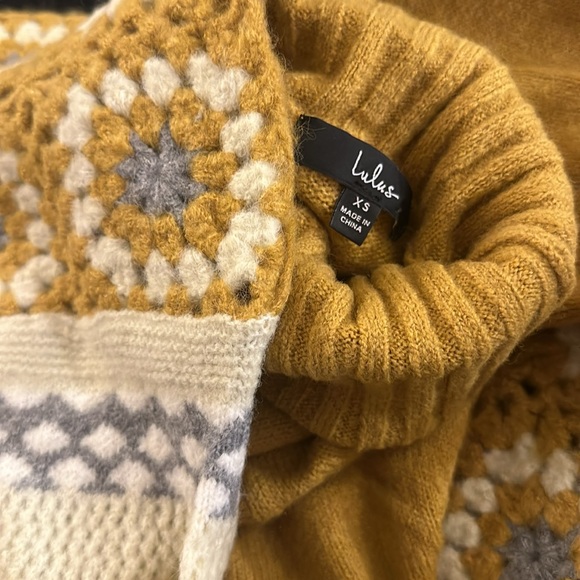 It's Groovy Mustard Yellow Multi Knit Turtleneck Sweater Dress - Picture 8 of 8